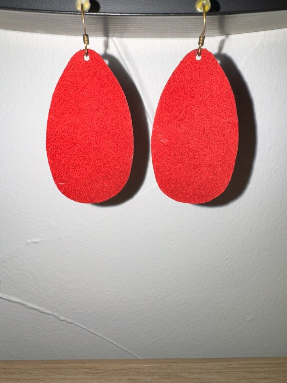 Red Suede Leather Teardrop Earrings ❤️ Bronze Hooks | Bold Statement